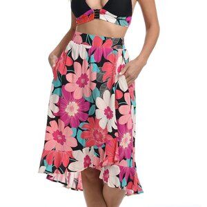 La Blanca Womens Midi Skirt Swimsuit Swimwear Cover Up, Multi in Full Bloom,